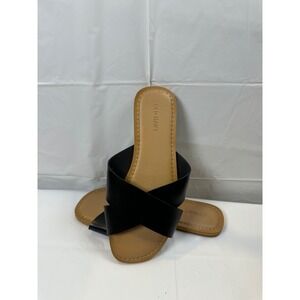Old Navy Womens Black Faux Leather Criss-Cross Strap Slide Sandals Flat size 7
